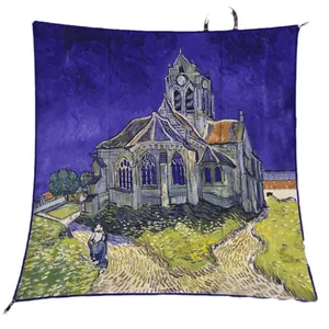 Foulard artistique avec motif château de Van Gogh aux couleurs bleu et jaune intenses