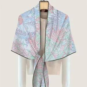 Women Elegant Faux Cashmere Triangle Scarf Vintage Floral Bird Print Shawl Wrap Versatile Winter Neck Scarf For Lady