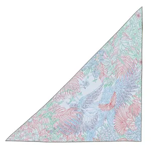 Women's triangular shawl featuring intricate tropical plant and exotic bird line prints