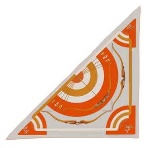 Artistic faux cashmere triangle shawl with orange and gray bow arrow patterns