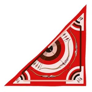 Classic triangular cashmere scarf with vintage arrow pattern in red and cream white