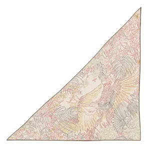Faux cashmere triangle shawl scarf with vintage floral and bird prints in cream and red
