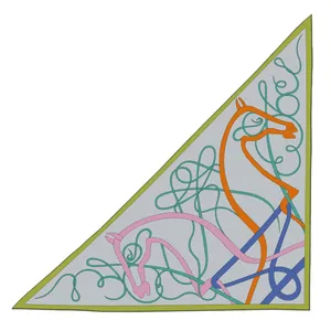 Artistic triangular scarf with horse head print and hand-rolled edges in warm velvet fabric