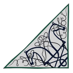 Écharpe triangle en tricot pour femme avec motif de cheval abstrait et bord vert