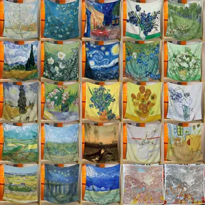 Van Gogh Ölgemälde Kunst Druck Quadrat Schal Satin Seiden Textur Umschlagtuch Handrollierte Kante Großes Tuch Für Damen Mutter Geschenk
