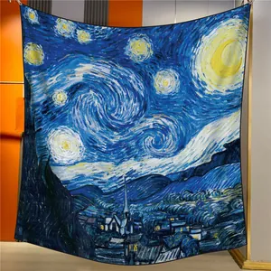 Künstlerisches Van Gogh Sternennacht Seidentuch mit handgerollten Kanten und Glanzeffekt