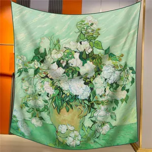 Van Gogh Rosen Ölgemälde Seidenschal mit handrollierten Kanten für elegante Damenmode