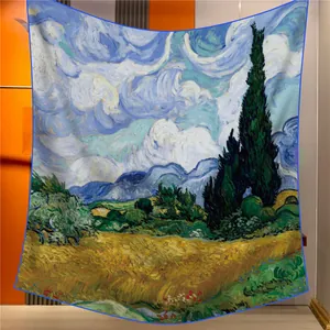 Artistic Van Gogh Wheat Field with Cypresses oil painting scarf wrap for women