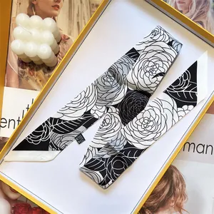 Foulard En Satin Élégant Pour Femmes Motif Camélia Ruban Twilly Pour Poignée De Sac À Main Foulard De Poignet Accessoire Cheveux