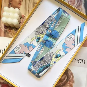 Twilly in seta azzurra con illustrazioni in stile fumetto in elegante confezione