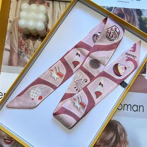 Pink ice cream pattern polyester silk scarf in a premium gift box with white candle