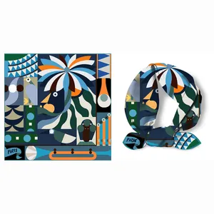 Pañuelo cuadrado de seda con diseño geométrico de París e ilustraciones de animales