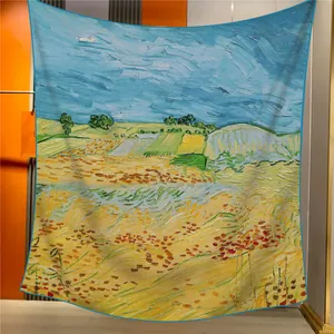 Vue détaillée de l'imprimé peinture à l'huile Van Gogh sur grand foulard en cachemire