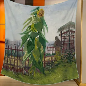 Détail du grand foulard avec motif de peinture à l'huile de tournesols style Van Gogh