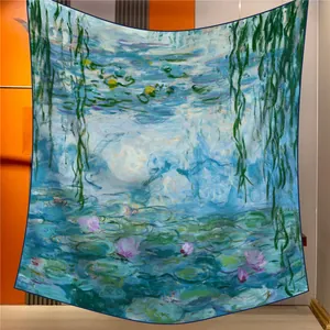 Tapisserie murale Nymphéas de Monet avec bordure bleue élégante et couleurs vives