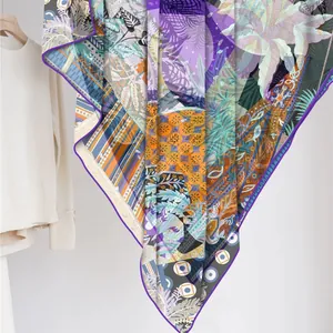 Grand foulard en soie georgette à imprimé tropical artistique pour protection solaire