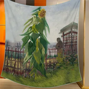 Women Artistic Oil Painting Square Scarf Van Gogh Sunflower Impressionist Style Imitation Cashmere Large Shawl Wrap Accessory