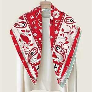 Seidenschal mit Paisley-Muster in Rot und Beige und handgerollten Kanten für Damen