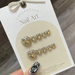 Champagne Gold Rhinestone Toenail Press On Nails Full Diamond Handmade Luxury Fake Toe Nail Tips For Women Daily Decoration