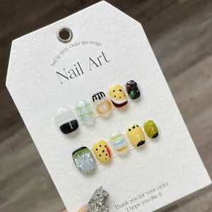 Handmade Press On Nails Short Square Graffiti Pattern Cute Reusable False Nails For Women Student Daily Manicure Jewelry