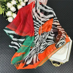 Women's 130cm Pure Silk Large Square Scarf Vintage Zebra Floral Print Fashion Versatile Shawl Beach Sun Protection Scarf