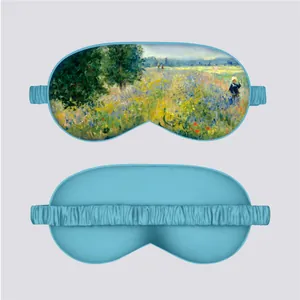 Monet style silk sleep mask with elastic strap and artistic floral oil painting print