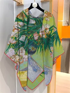 Detailed texture of oil painting print velvet shawl with premium hand-rolled edges