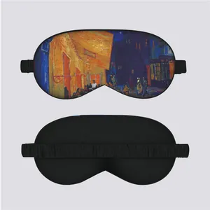 Detail of Van Gogh Starry Night Cafe print silk sleep mask with black elastic strap