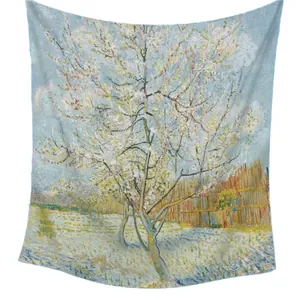Grande scialle quadrato in misto seta e lana con stampa a olio di mandorlo in fiore Van Gogh