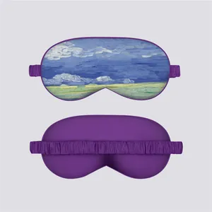Detail of Van Gogh oil painting sleep mask with silk texture and elastic strap