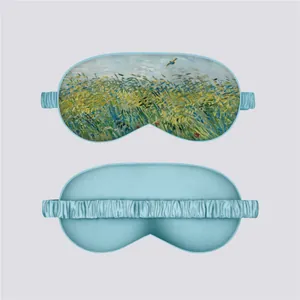 Van Gogh Lark Over Wheatfield silk sleep mask with light-blocking design and elastic band