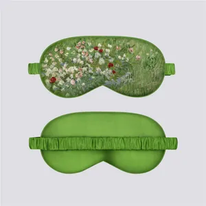 Van Gogh oil painting style silk sleep mask with floral pattern and adjustable green strap