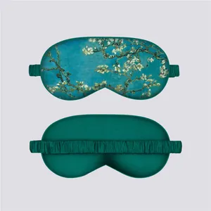 Van Gogh Almond Blossom silk sleep mask with dual-sided design and elastic strap