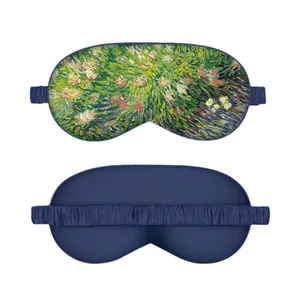Artistic Monet water lily silk sleep mask with light blocking and elastic strap design