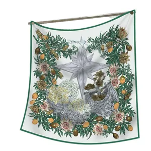 Eleganter quadratischer Seidenschal mit grünem Rand und PASSIFLORIS-Blumenmuster