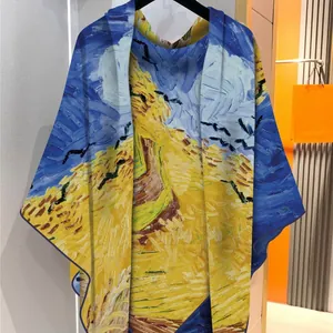 Châle en velours imprimé Champ de blé aux corbeaux de Van Gogh Écharpe carrée d'art