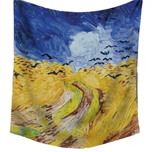 Châle en velours Van Gogh Champ de blé aux corbeaux avec peinture à l'huile artistique