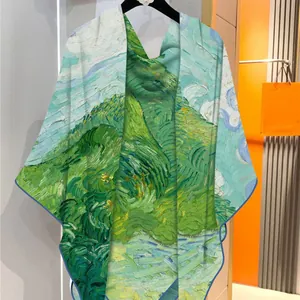 Châle artistique en mélange de soie et laine avec imprimé peinture à l'huile verte