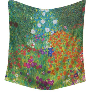 Pañuelo de cachemira estilo Gustav Klimt con estampado floral de jardín colorido