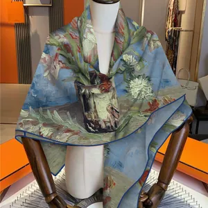 Châle artistique à motif floral peinture à l'huile en tissu imitation cachemire