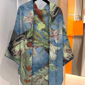 Châle pour femme style Van Gogh avec imprimé floral artistique bleu et jaune chic