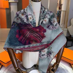 Thick cashmere pashmina shawl with Monet water lily impressionist oil painting print