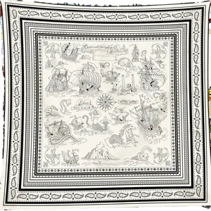 Sciarpa quadrata in seta e lana con illustrazioni nautiche retrò e navi d'epoca