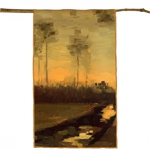 Artistic oil painting style beach scarf with impressionist sunset forest landscape