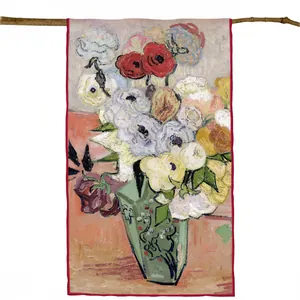 Écharpe en soie style peinture à l'huile Van Gogh avec fleurs sur une branche en bois