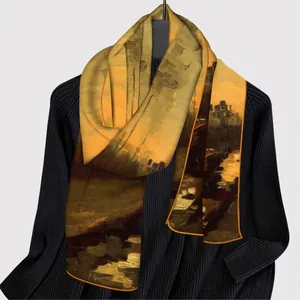 Artistic oil painting style long scarf with sun protection for women in summer