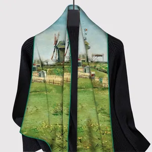 Écharpe en soie ethnique avec motif de peinture à l'huile et protection solaire désert