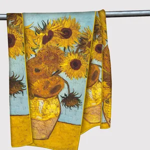 Fashionable silk sunflower scarf for women with Van Gogh oil painting print design