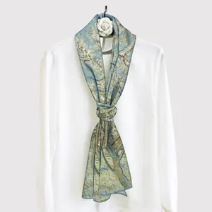 Artistic oil painting silk scarf with almond blossom print for women fashion shawl