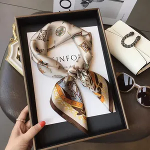Women Fashion Satin Square Scarf Elegant Printed Neckerchief For Office Party Small Shawl Vintage Style Accessories